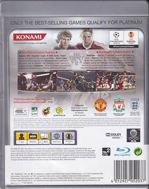 Pro Evolution Soccer 2010 Platinum - PS3 (B Grade) (Genbrug)